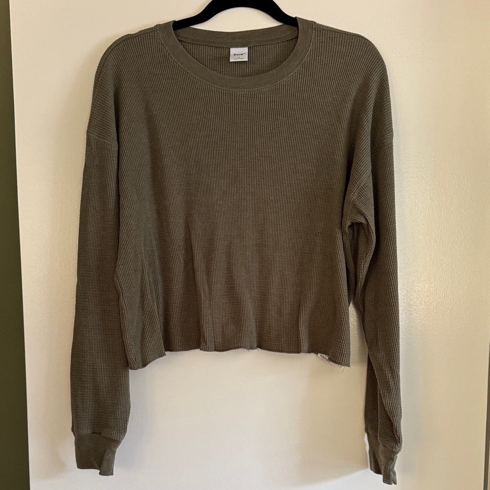TNA Waffle Khaki Long Sleeve Top